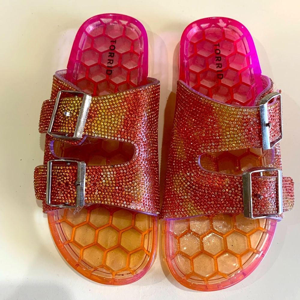 Torrid orange/pink embellished sandals sledge on jelly’s size 7
